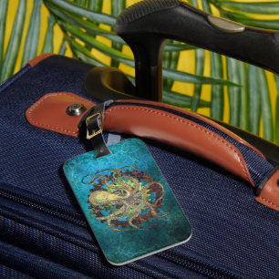 Steampunk Octopus & Clockwork Gears Luggage Tag
