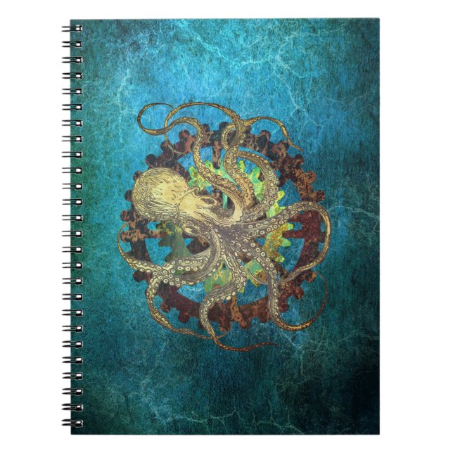 Steampunk Octopus & Clockwork Gears Notebook (Front)