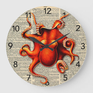 Steampunk octopus dictionary large round clock