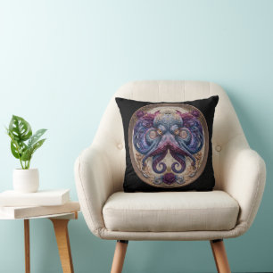 Steampunk Octopus Emblem with Purple Roses Cushion