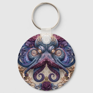 Steampunk Octopus Emblem with Purple Roses  Key Ring