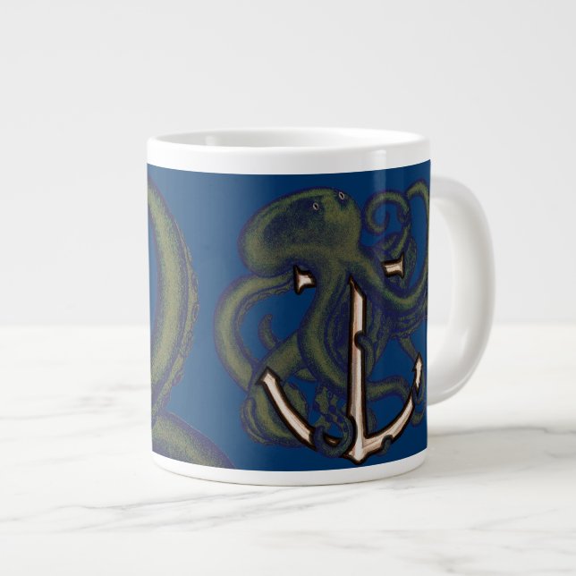 Steampunk Octopus Over Anchor Large Coffee Mug (Front Right)