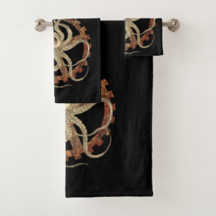 Steampunk Octopus & Rusty Clockwork Gear Bath Towel Set