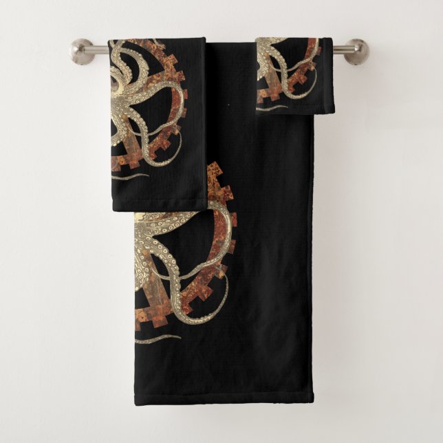 Steampunk Octopus & Rusty Clockwork Gear  Bath Towel Set (Insitu)