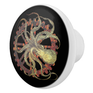 Steampunk Octopus & Rusty Clockwork Gear  Ceramic Knob