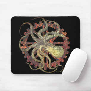 Steampunk Octopus & Rusty Clockwork Gear Mousepad