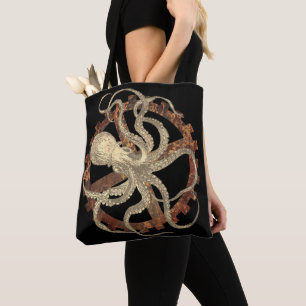Steampunk Octopus & Rusty Clockwork Gear  Tote Bag