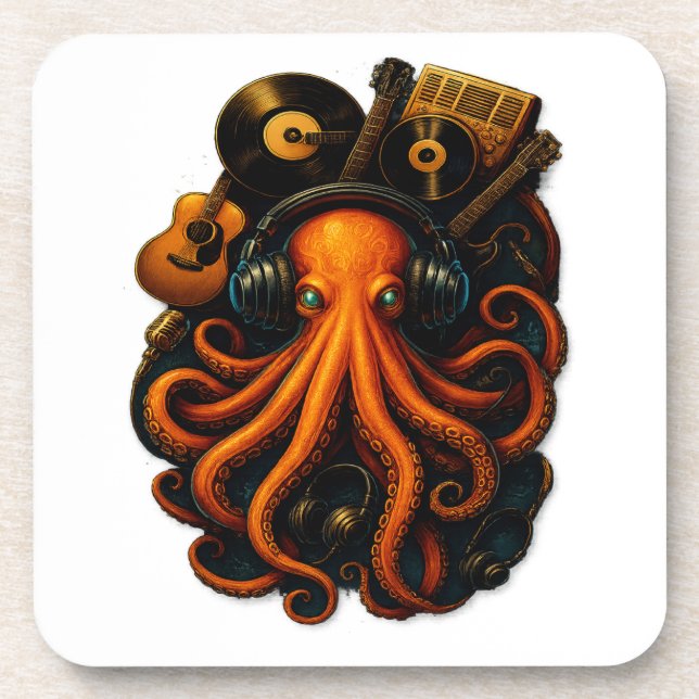 "Steampunk Octopus Sticker – Music Fantasy Vinyl D Coaster (Front)