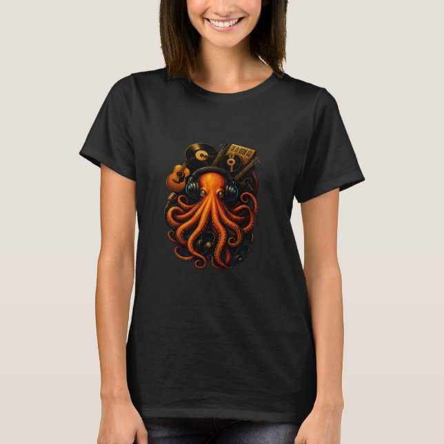 “Steampunk Octopus Women’s T-Shirt – Vintage Music (Front)
