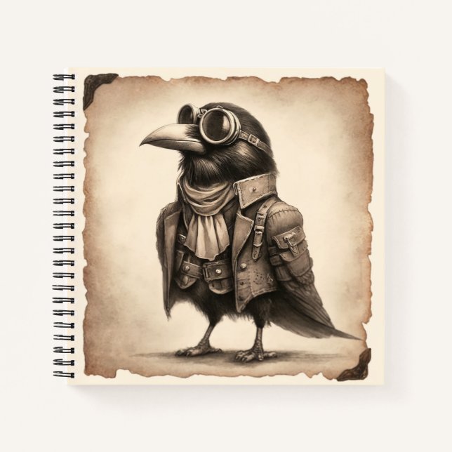 Steampunk Old Crow Photo Spiral Notebook (Front)