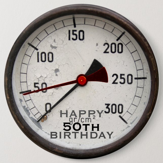 Steampunk Old Manometer 50th Birthday Button (Front)