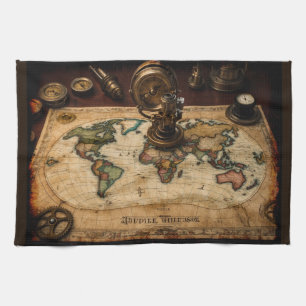 Steampunk Olde Worlde Map Tea Towel