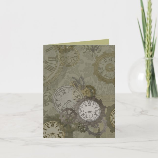 Steampunk olive green print announcement (Front)