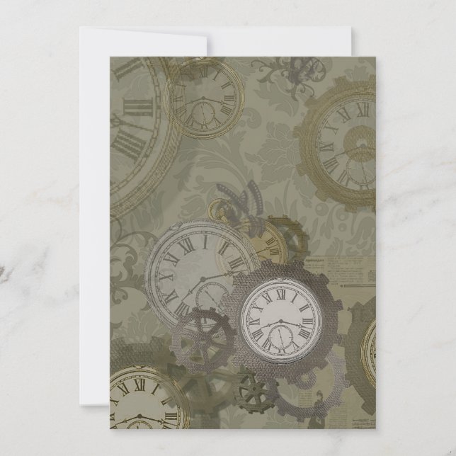 Steampunk olive green print announcement (Front)
