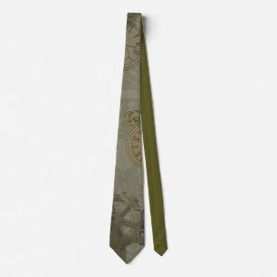 Steampunk olive green print tie