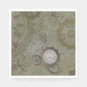 Steampunk olive green vintage print napkin