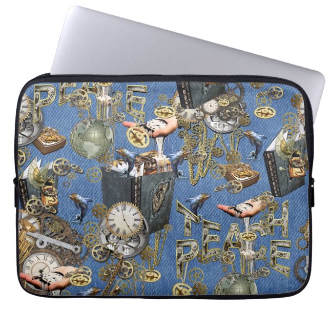 Steampunk on Blue Denim  Laptop Sleeve (Front)