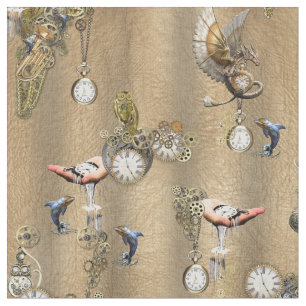 Steampunk on Gold Tan Leather Fabric