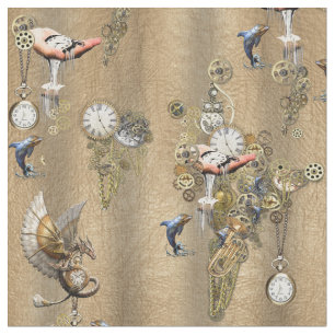 Steampunk on Gold Tan Leather Fabric