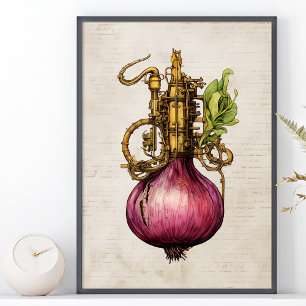 Steampunk Onion, kitchen Poster