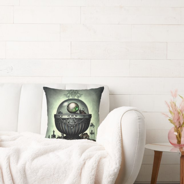 Steampunk Ornate Cauldron and Magic Items on Green Cushion (Couch)