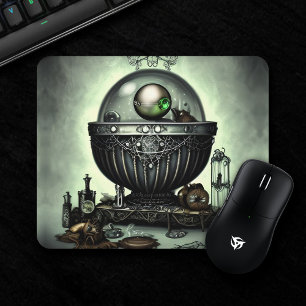Steampunk Ornate Cauldron and Magic Items on Green Mouse Mat