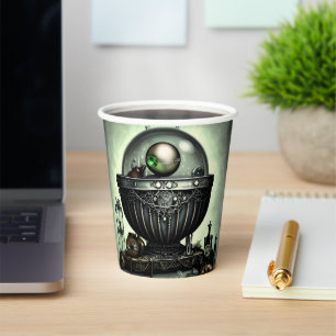 Steampunk Ornate Cauldron and Magic Items on Green Paper Cups