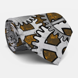 Steampunk Oversized Gearwork Silver Grunge Burnout Tie