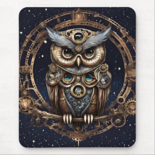 Steampunk Owl Against the Starry Sky Mouse Mat