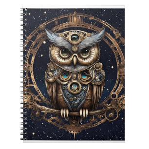 Steampunk Owl Against the Starry Sky Notebook