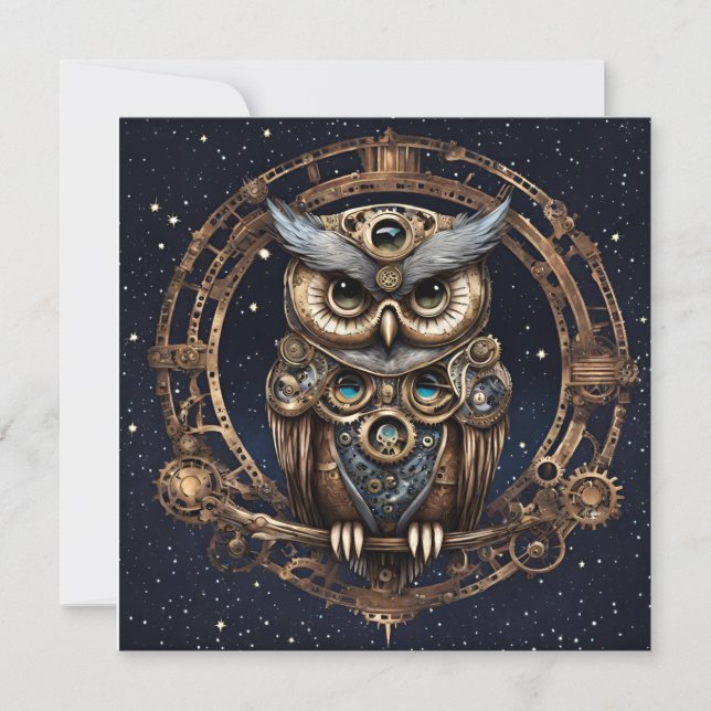 Steampunk Owl Against the Starry Sky Thank You Card (Front)