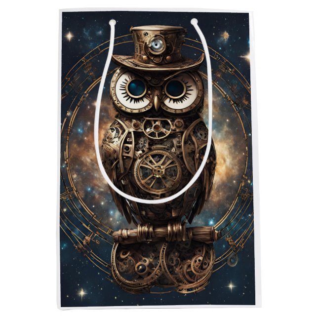 Steampunk Owl  Medium Gift Bag (Front)