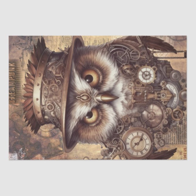 Steampunk Owl Tissue Paper (Front)