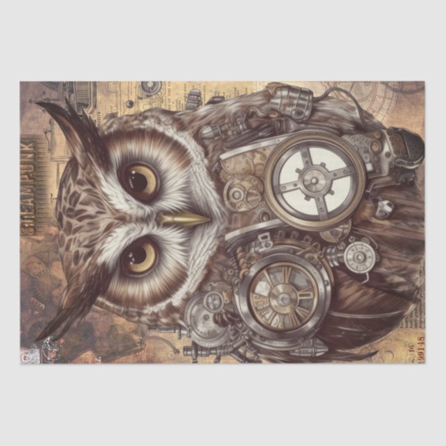 Steampunk Owl Tissue Paper (Front)