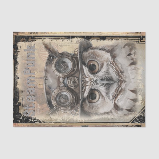 Steampunk Owl Tissue Paper (Front)