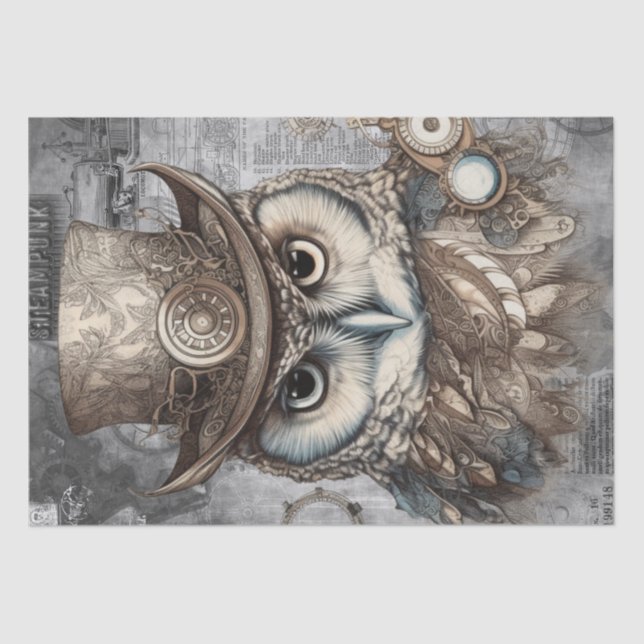 Steampunk Owl Tissue Paper (Front)