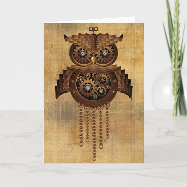 Steampunk Owl Vintage Style Greeting Cards (Front)