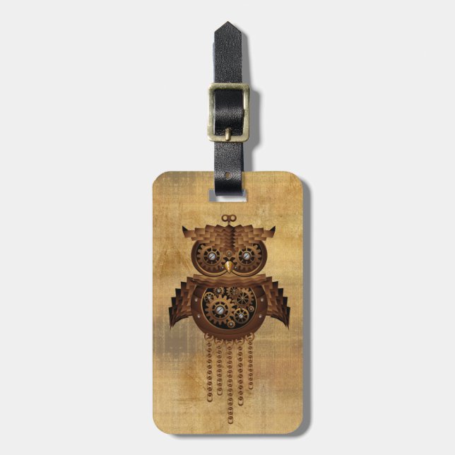 Steampunk Owl Vintage Style Luggage Tag (Front Vertical)