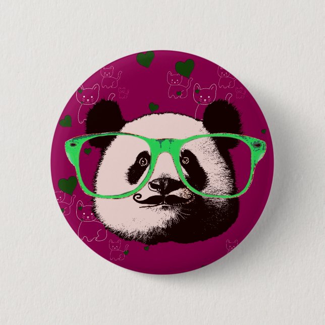 Steampunk Panda Bear in Glasses with Moustache 6 Cm Round Badge (Front)