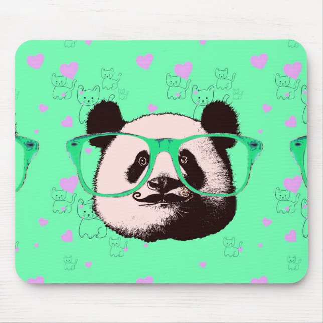 Steampunk Panda Bear in Glasses with Moustache Mouse Mat (Front)