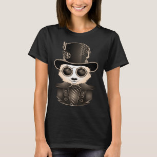 Steampunk Panda with Hat and Glasses Antique Look T-Shirt