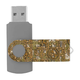 Steampunk Panel - Gears and Pipes - Brass USB Flash Drive