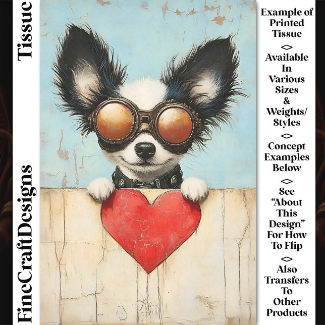 Steampunk Papillon Dog & Red Heart CQ3 Decoupage Tissue Paper (Creator Uploaded)