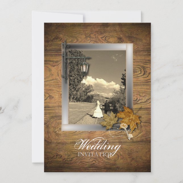 Steampunk Paris Fall Leaves Autumn Wedding Invitation (Front)