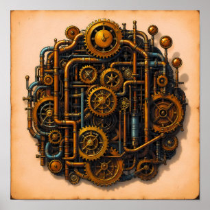 Steampunk Parts Exploded View Wallpaper/Fabric Poster