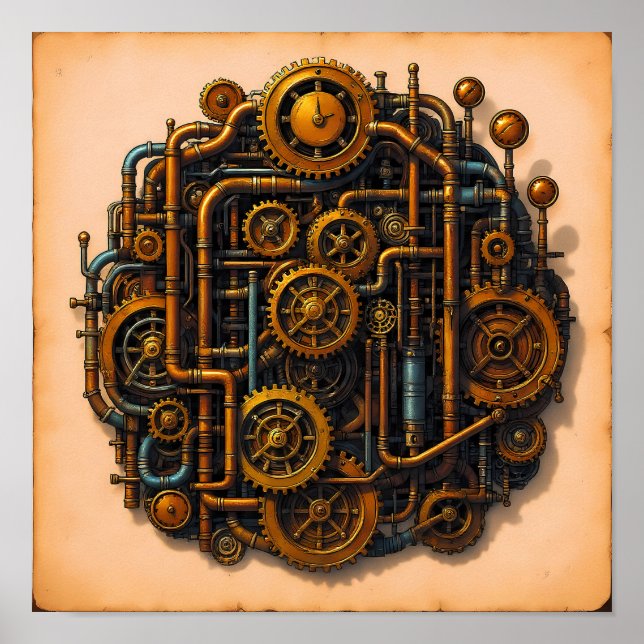 Steampunk Parts Exploded View Wallpaper/Fabric Poster (Front)