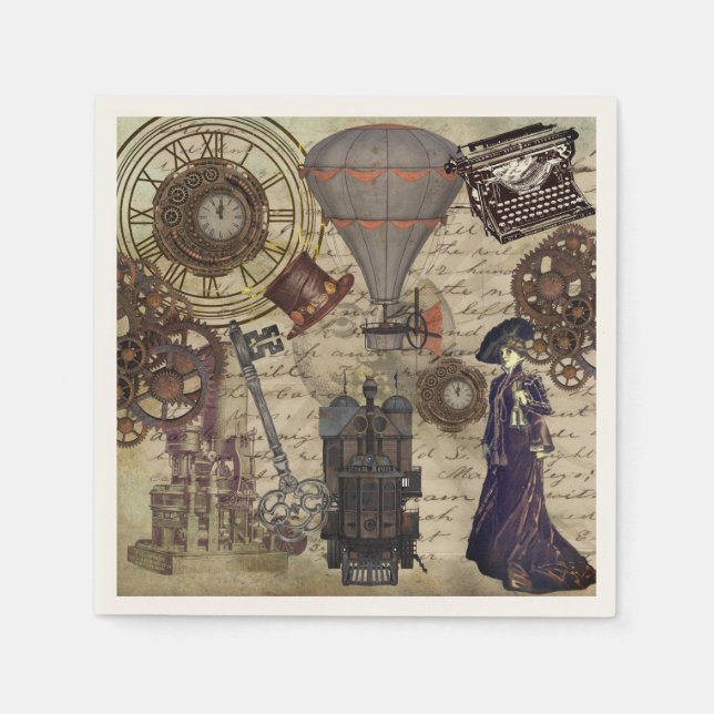 Steampunk Party Supplies Vintage Industrial Napkin (Front)