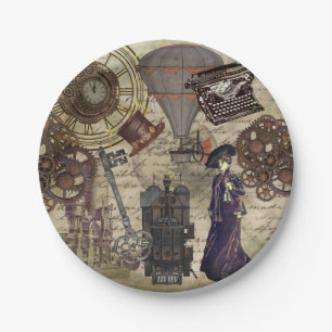 Steampunk Party Supplies Vintage Industrial Paper Plate