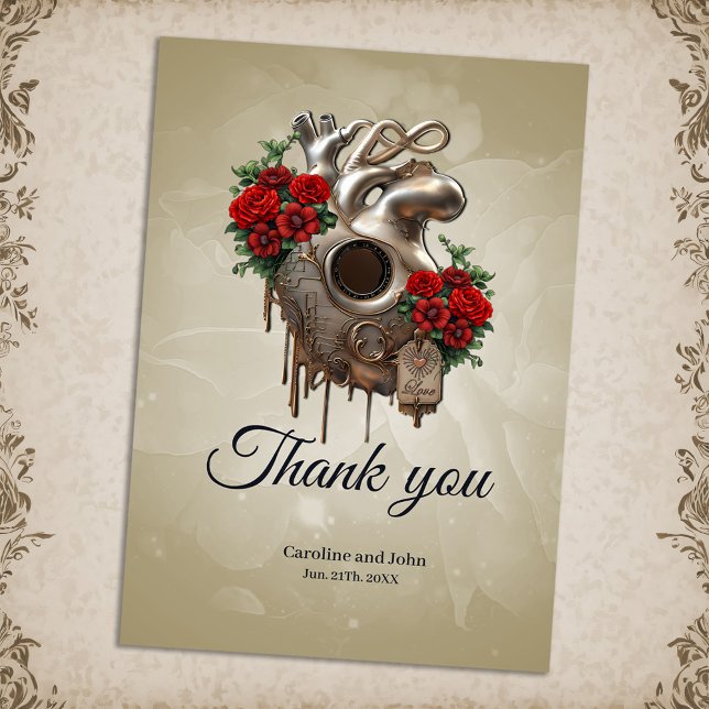 Steampunk Passion, the mechanical Heart of Love.  Thank You Card (Creator Uploaded)