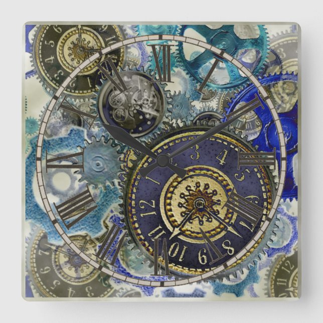 Steampunk Patterns wheels, gears cogs and things Square Wall Clock (Front)